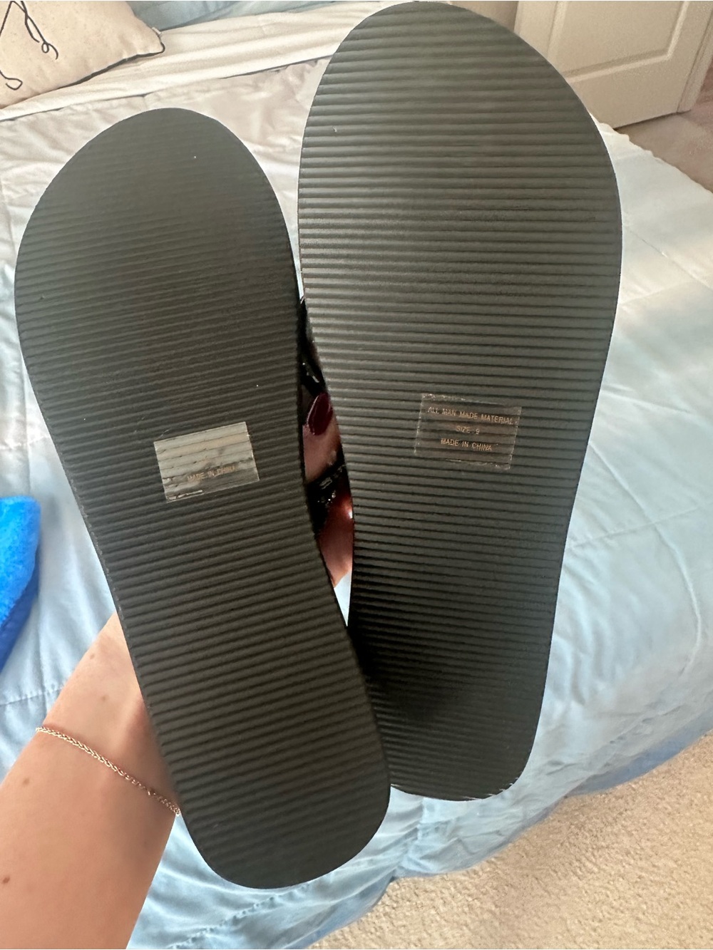 Women's Black Embellished Flip Flops - Picture 3 of 5